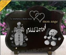 Plaque funeraire enfant avec peluche, clown et coeurs