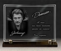 Plaque funéraire personnalisée Johnny Hallyday gravée sur verre