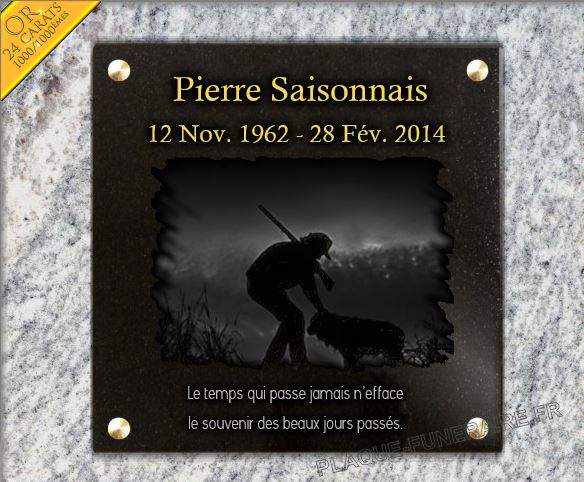 Plaque funeraire Plaque funéraire columbarium. Granit de 10 mm dépaisseur avec gravure chasseur et chien.