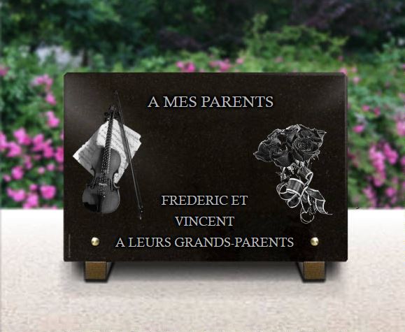 Plaque funeraire Votre plaque funeraire Violon et bouquet de roses
