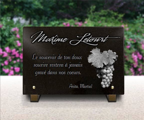 Plaque funeraire Grappe de raisin, de vigne pour vigneron, oenologue ou viticulteur