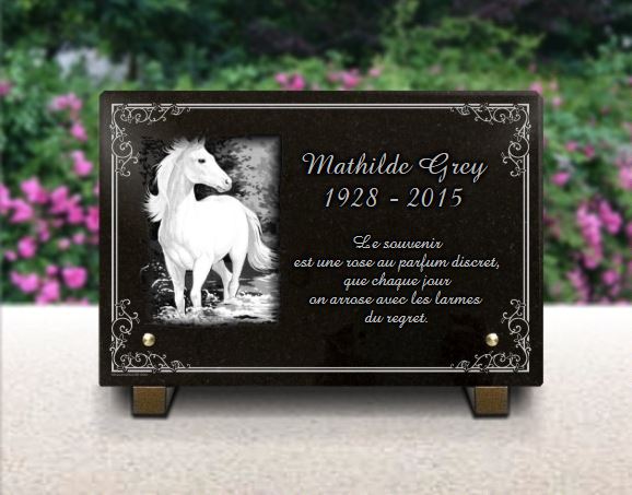 Plaque funeraire Gravure cheval blanc