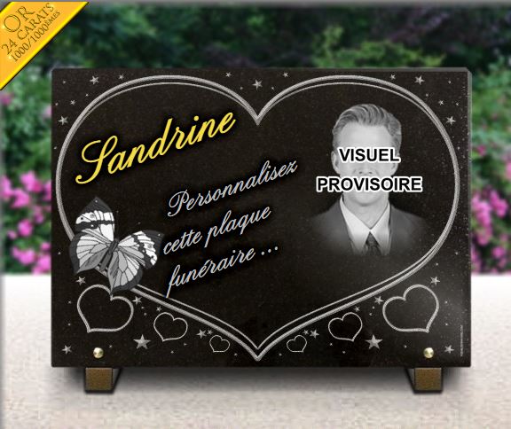 Plaque funeraire Papillon, photo et coeur
