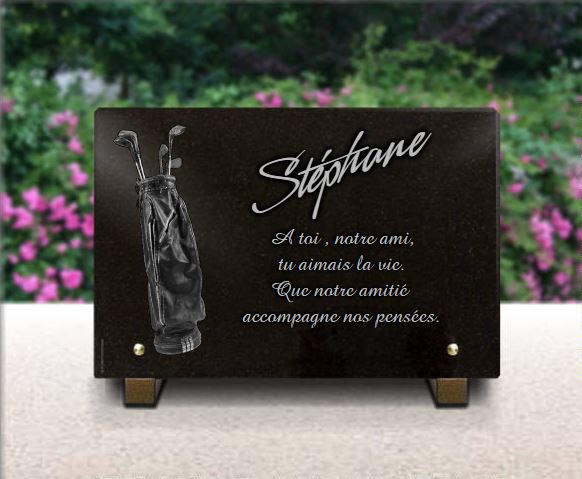 Plaque funeraire Golfeur, club de golf