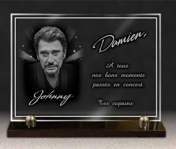 Plaque funeraire Plaque funéraire personnalisée Johnny Hallyday gravée sur verre