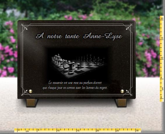 Plaque funeraire Echiquier, jeu déchecs et cadre décoratif