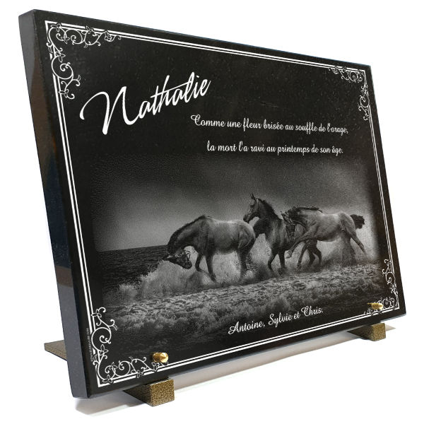 Plaque funeraire Chevaux au galop sur la plage