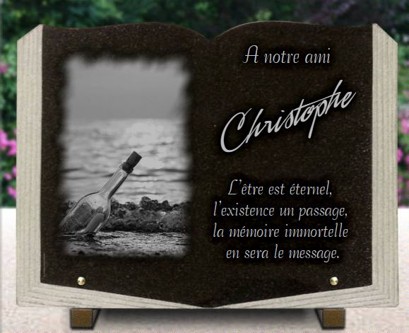 Plaque funéraire Livre granit avec bouteille à la mer