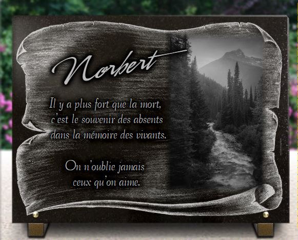 Plaque funéraire Montagne foret et rivière