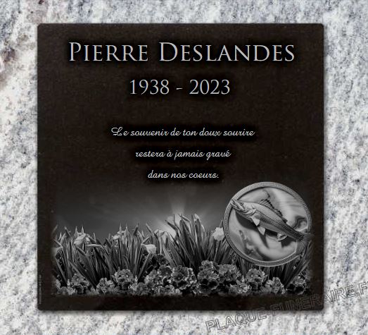 Plaque funéraire Poisson pêcheur fleurs plaque columbarium à coller